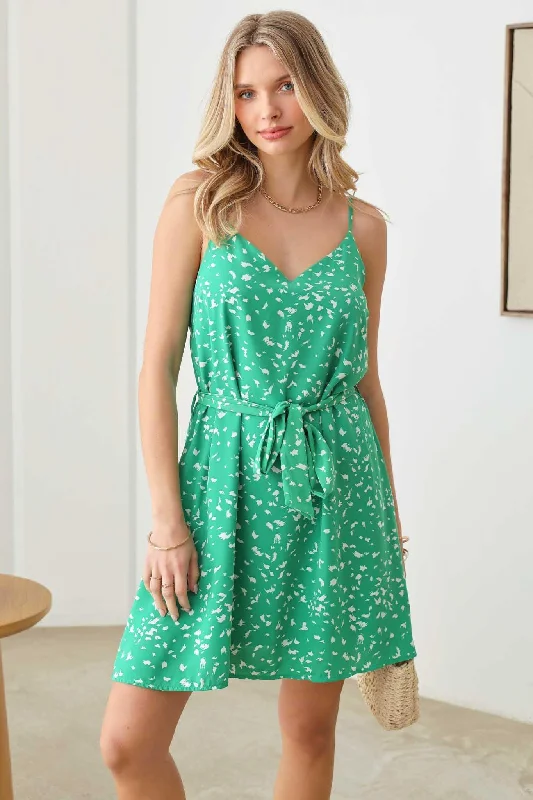 Sleeveless Waist Tie Ditsy Print DressReflective Dress