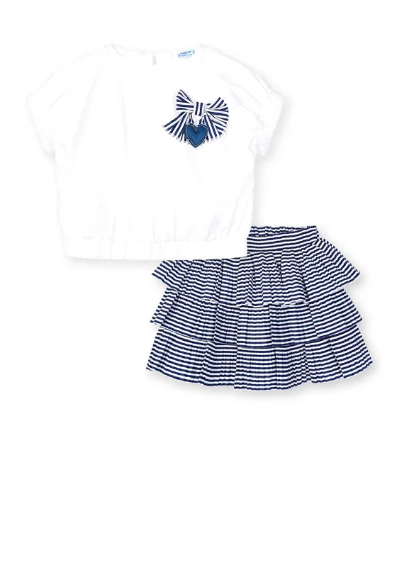 Mayoral Girls Stripe Top & Skirt Set, Navy & White