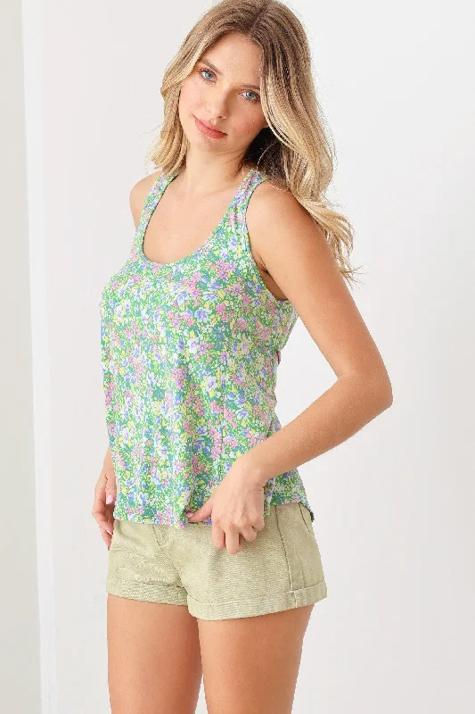 CamisoleEmeraldFloral Print Back Single Button Closure Cami Top