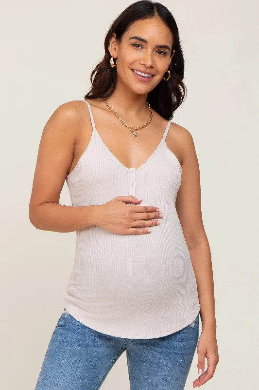 CamisoleAquaBeige Ribbed Snap Button Maternity Cami