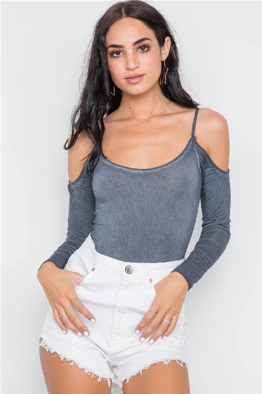 CamisoleVibeCharcoal Cami Cold Shoulder Bodycon Bodysuit /3-2-1