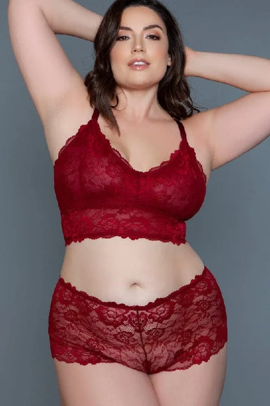 CamisoleFlowMaroon Red Cami Set With Scalloped Edges Design | Plus Size