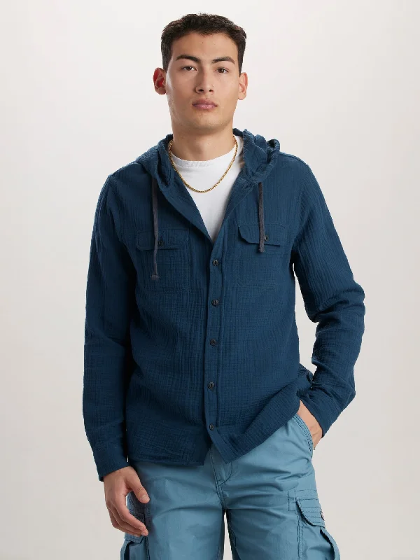 Polyester HoodiesHughie Gauze Button-Up Hoodie