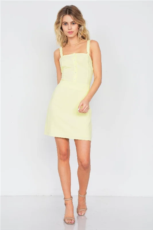 Lemonade Yellow Open Back Lace Up Mini Chic Dress  /3-2Sheer Dress