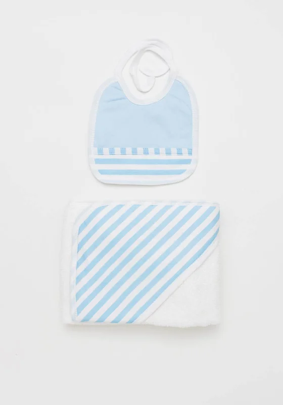 Sardon Baby Boys Stripe Bib and Towel Set, Blue