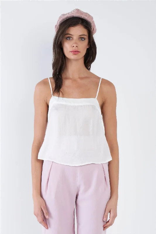 CamisoleSteelOff-White Sheer Silk Mini Side Slit Cami Top