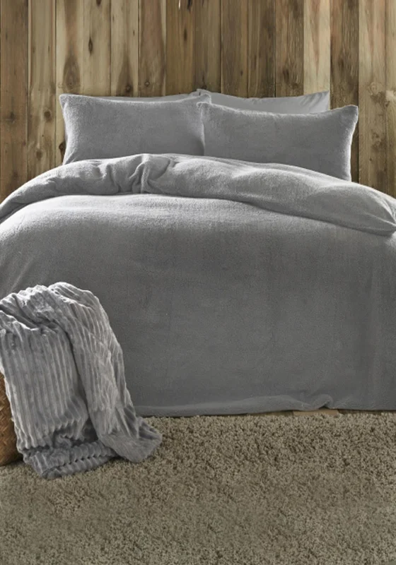 Fusion Teddy Fleece Duvet & Pillowcase Set, Silver