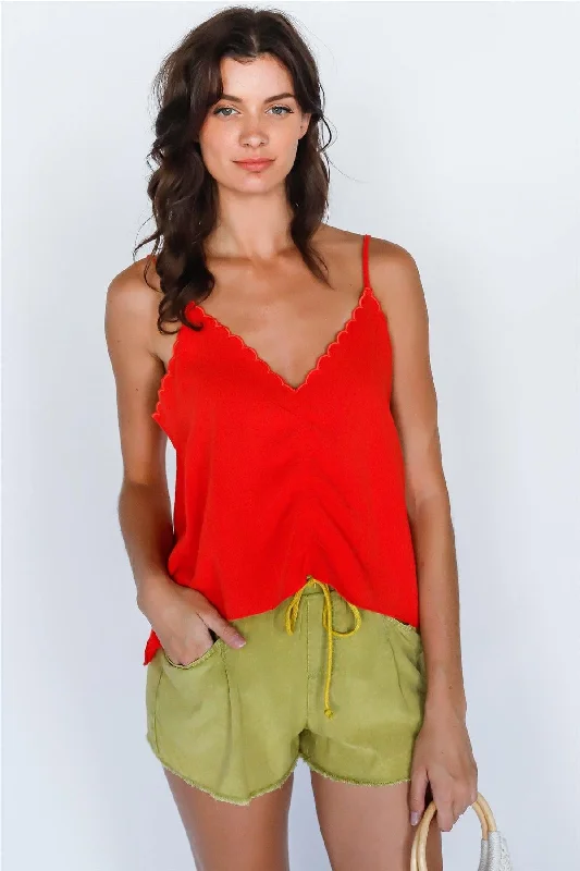 CamisoleTerraRed Contrast Trim Ruched Detail Cami Top /1-2-2-1