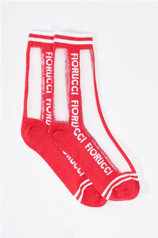 Fiorucci x Fun Mid Calf Sheer Mesh Logo Socks