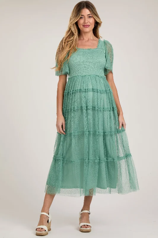 Jade Ruffled Mesh Maternity Maxi DressShift Dress