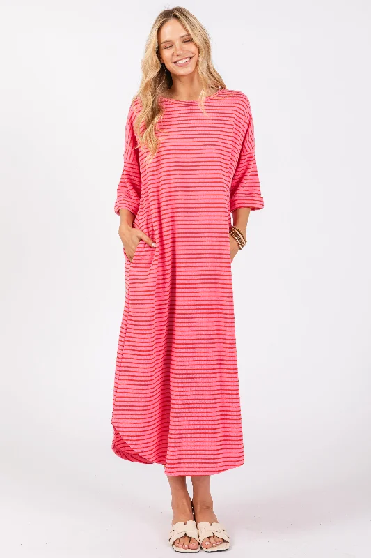 Fuchsia Striped Terry Maxi DressCheerleader Dress