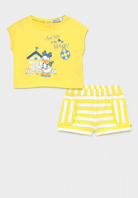 Mayoral Baby Girls Duck Print Two Piece Set, Yellow