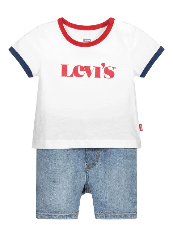 Levis Baby Boys T-Shirt and Denim Set, White Red