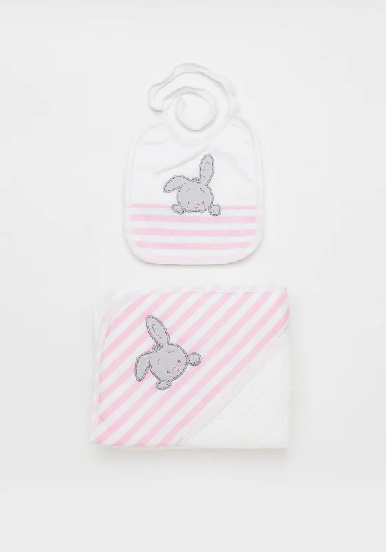 Sardon Baby Girls Bunny Bib and Towel Set, Pink