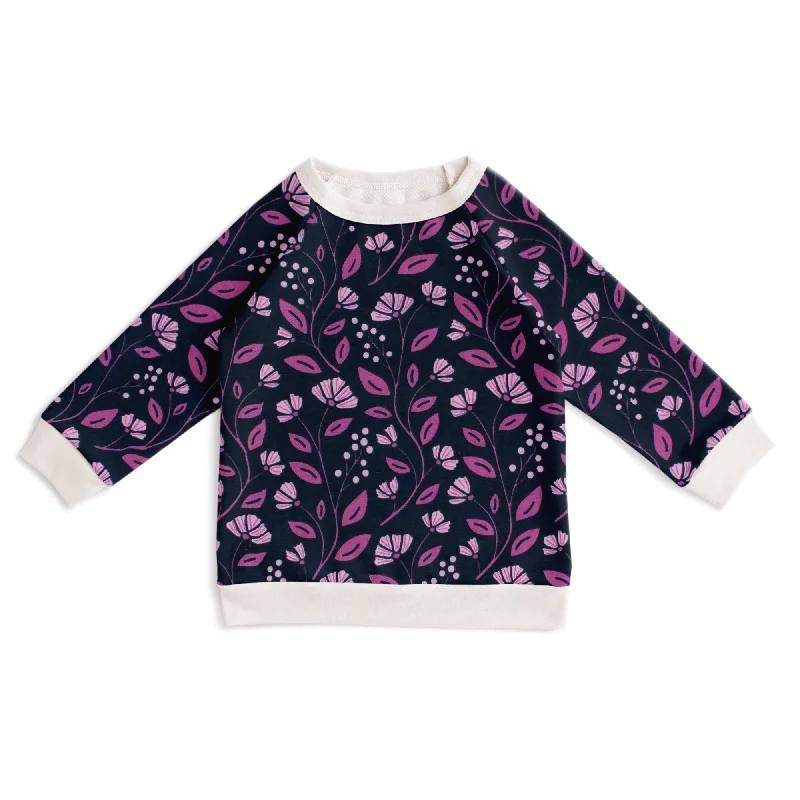 Lace-Up HoodiesSweatshirt - Flower Vines Night Sky & Orchid