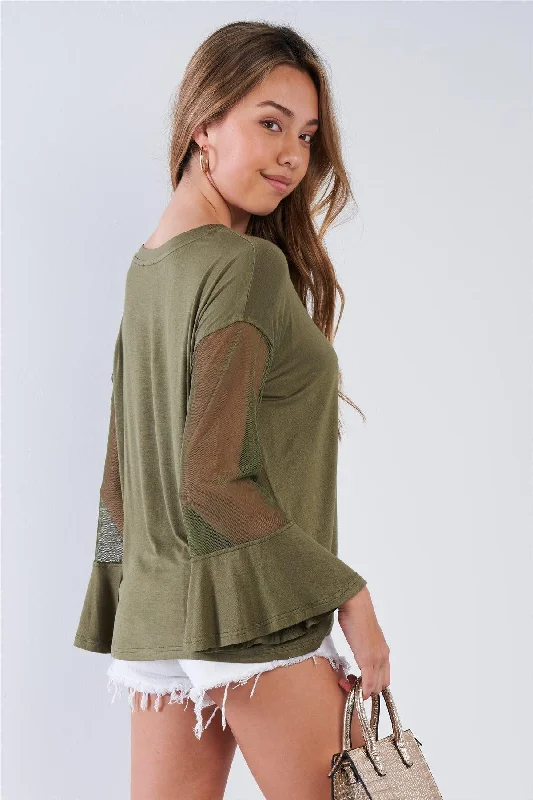 Olive Long Mesh Sleeve Top /1-2-1