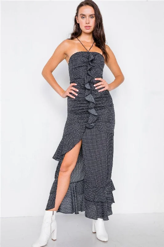 Black Halter Top Polkadot Maxi Dress /3-2-1Wrap Dress