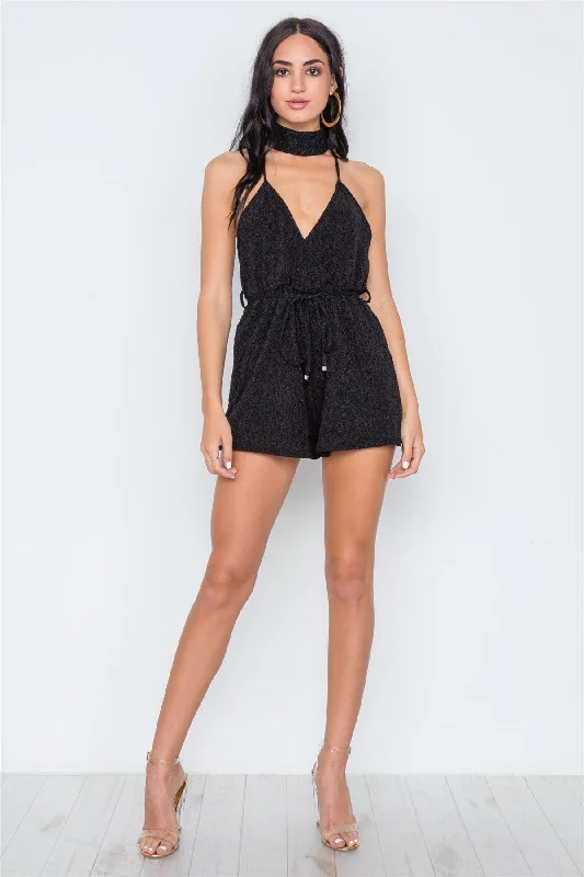 CamisoleSolarBlack Mock Neck Cami Evening Romper /1-2-2