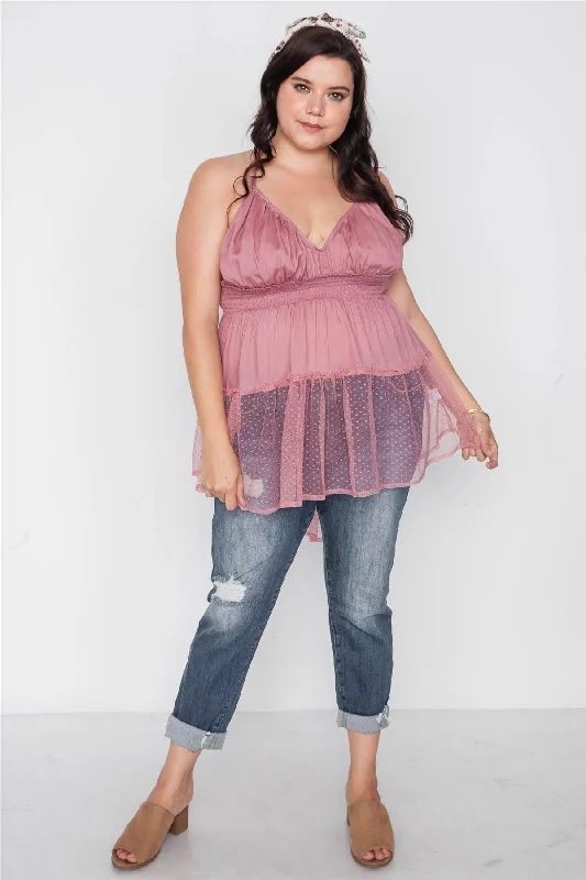 Plus Size Rose Smocked Combo Mesh Top /2-2-1