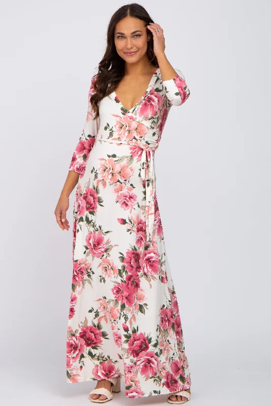 Cream Floral Maternity Wrap Maxi DressDenim Dress