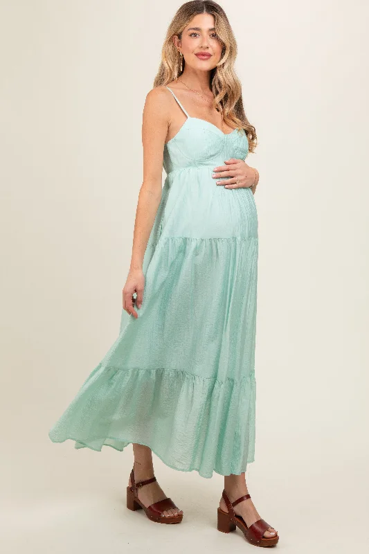 Mint Green Sleeveless Tiered Maternity Maxi DressDance Dress