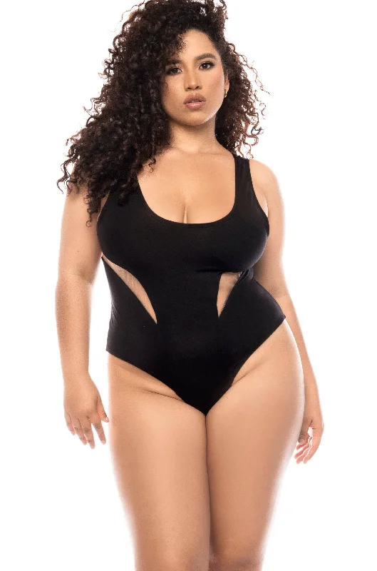 One Piece Swimsuit with Sheer Mesh Contrast