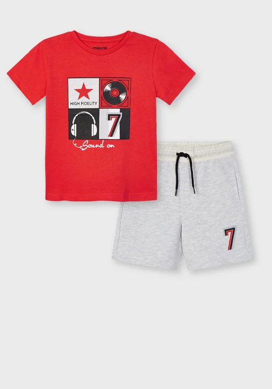 Mayoral Boys DJ Print Two Piece Set, Red & Grey