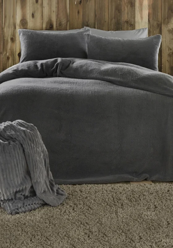 Fusion Teddy Fleece Duvet & Pillowcase Set, Charcoal