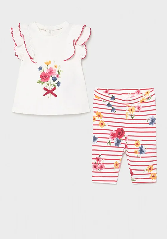 Mayoral Baby Girls Floral & Stripe Two Piece Set, White & Red