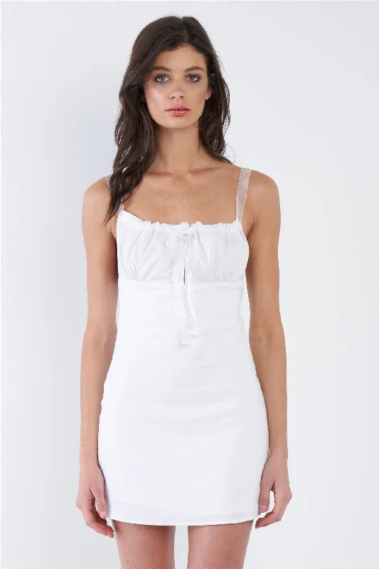 Off-White Sheer Ribbon Adjustable Strap Open Back Mini Chic Dress /3-2-1Reflective Dress