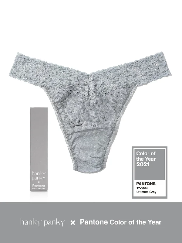 Hot PantsSignature Lace Original Rise Thong | PANTONE 17-5104 Ultimate Grey