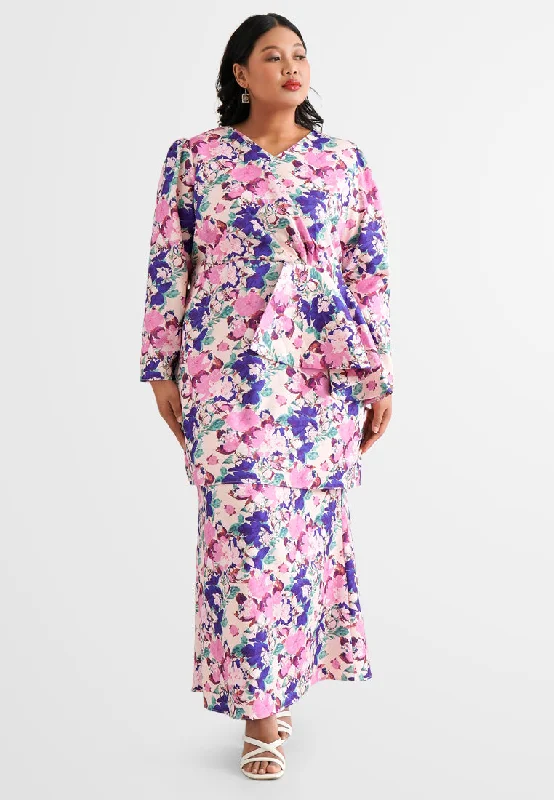 Zahara PETRA Wrap Peplum Kurung Set - Pink Purple