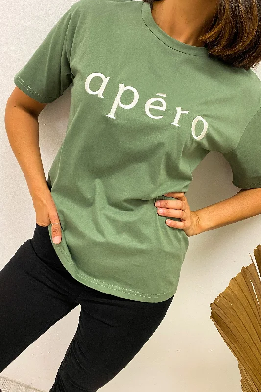 College T-ShirtsApero Embroidered Tee Forest Green Cream