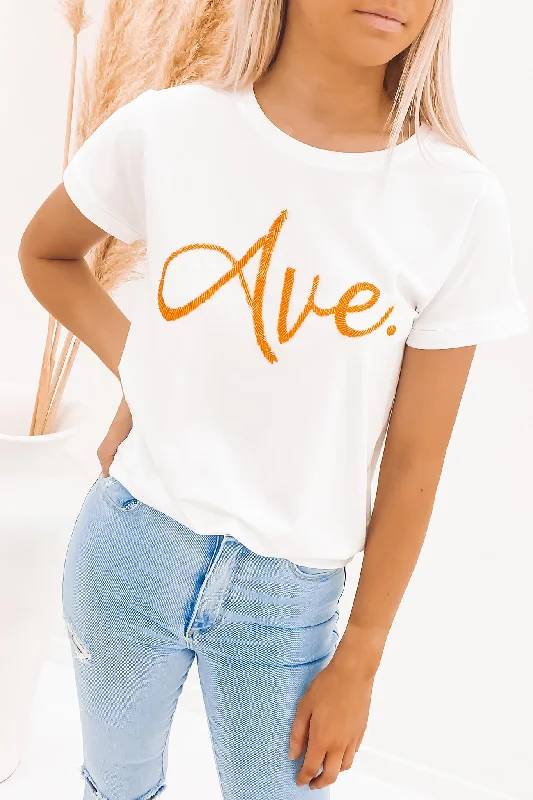 Silk T-ShirtsAve Beaded Tee White Orange