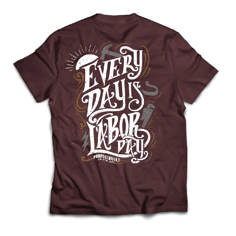 Ribbed Cuff T-ShirtsEvery Day Is Labor Day Tee - Maroon