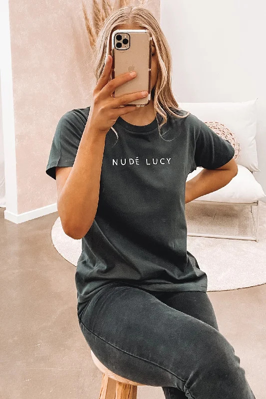 Luxury T-ShirtsNude Lucy Organic Slogan Tee Washed Black