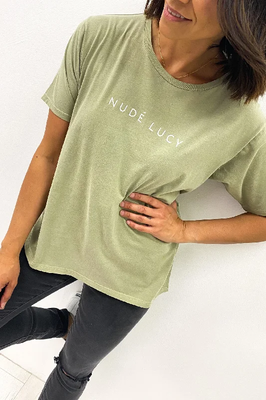 Tasseled T-ShirtsNude Lucy Slogan Tee Washed Sage